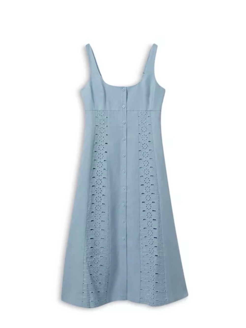 Reiss Clarice Linen Broderie Midi Dress in Blue